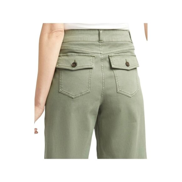 Spanx Twill Crop Wide Leg Pants Olive Green Womens Small Casual High-Waist - Picture 10 of 13